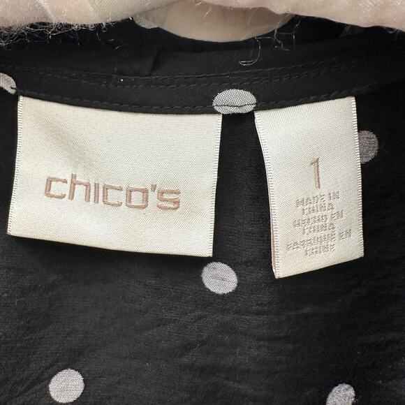 CHICO’S | Black White Lightweight Polka Dot Open Cardigan Jacket | Medium - Picture 7 of 9